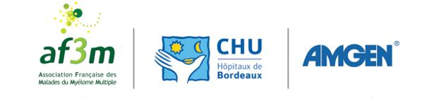 Logos de l'Af3m, des Hôpitaux du CHU de Bordeaux et d'Amgen
