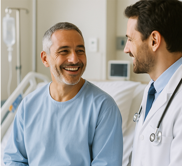 Patient smiling to his doctor